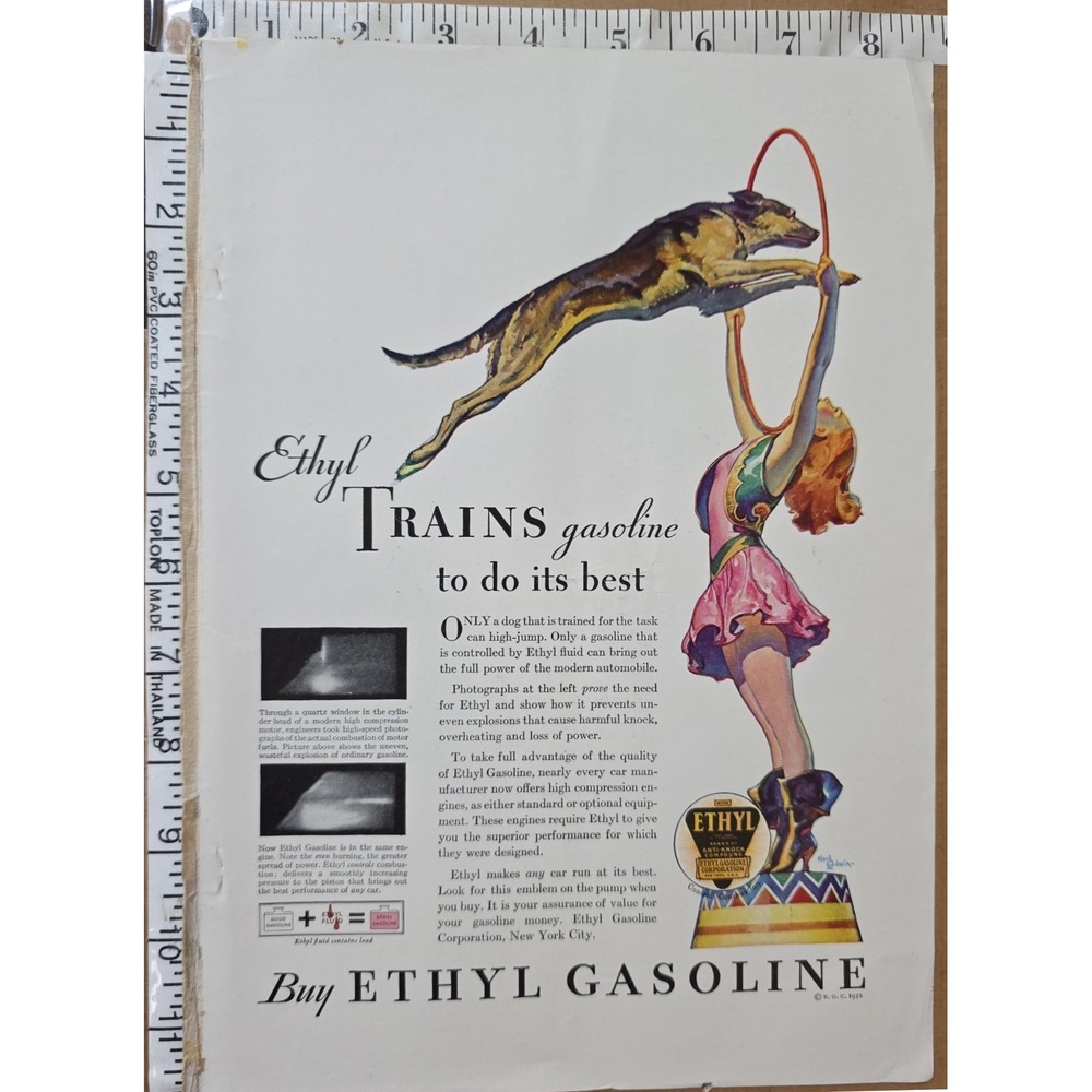 Vintage 1932 Ethyl Gasoline Corp Advertisement "Trains Gasoline to Do Its‎ Best"